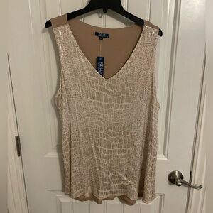 Sparkling SEQUINED SLEEVELESS TOP, KELLY By Clinton Kelly, Beige Size 1X NEW